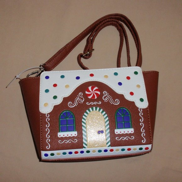 MAD Engine Handbags - MAD Engine Gingerbread House Holiday Crossbody Purse Bag Brown New